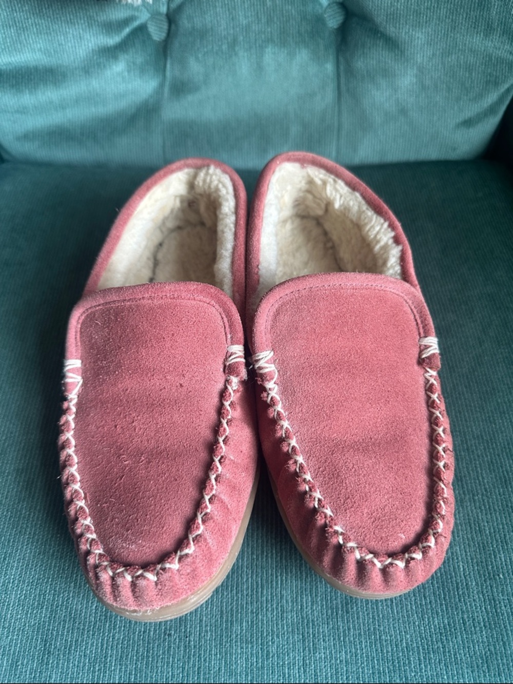 L.L.Bean Women's Suede Shearling Lined Moccasin Slippers